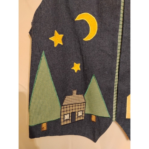 Brand New Handmade Women's MEDIUM M Denim Night Moon Stars Town Church Vest - Picture 2 of 7